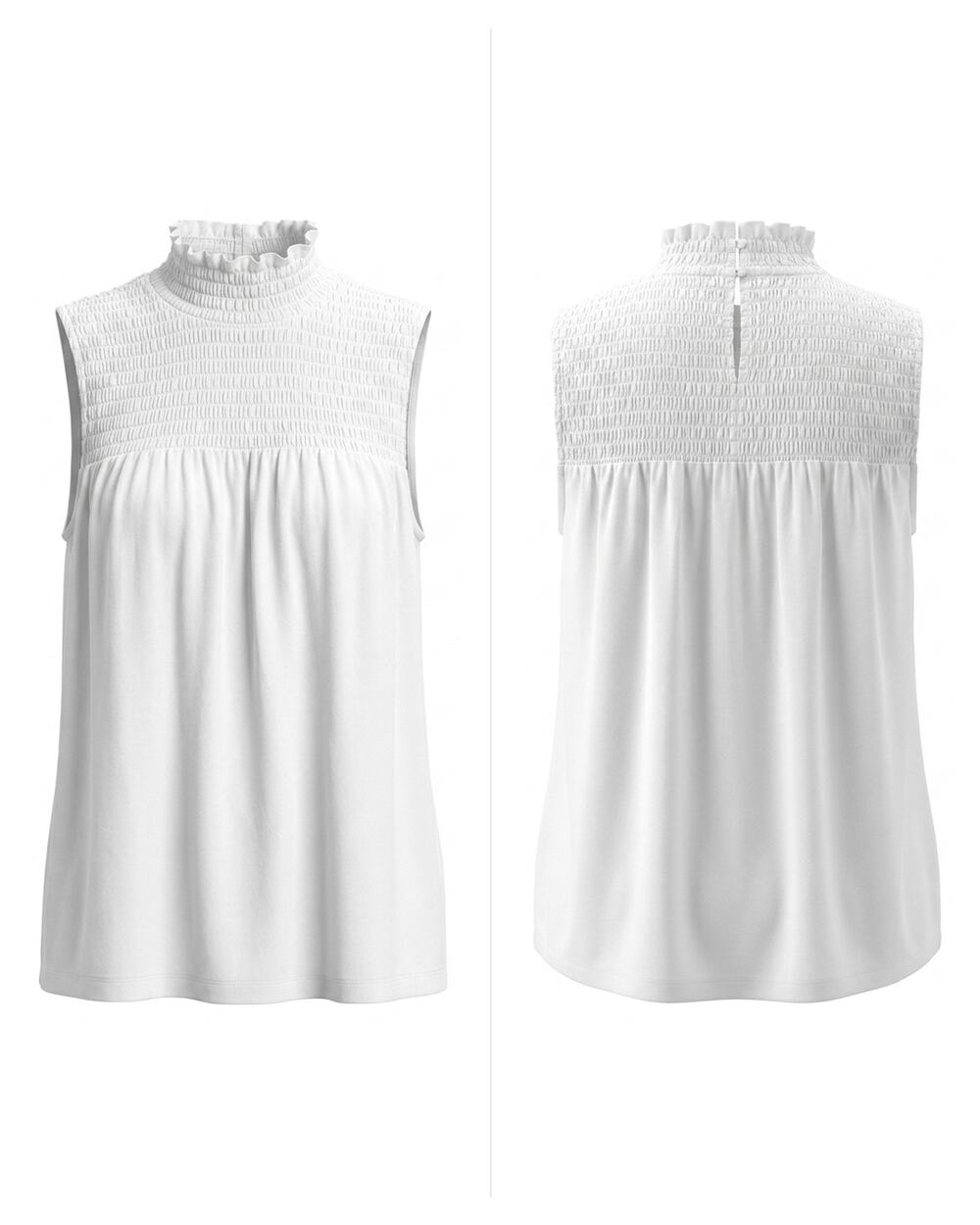 Banana Republic White Smocked Mock Neck Sleeveless Blouse Women Size M